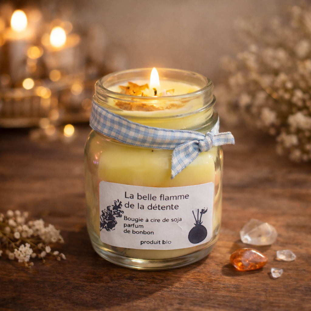 Bougie cire de soja parfum bonbon 300 g – La belle flamme de la détente