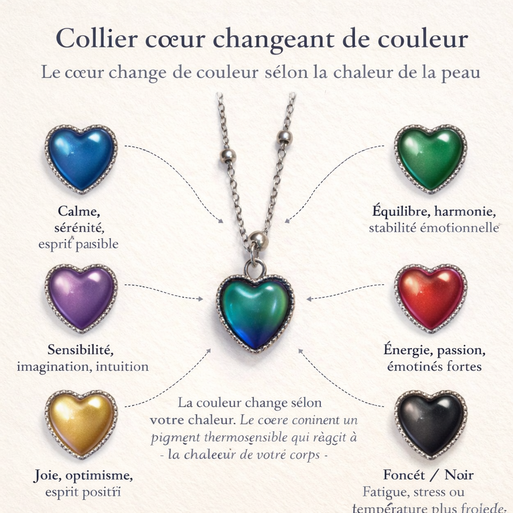 Collier cœur magique changeant – chaîne stainless 50 cm