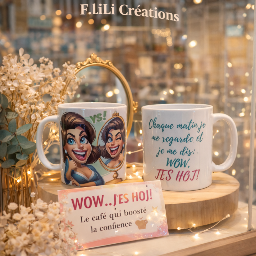 Tasse humoristique femme – “Wow, j’suis hot !” | Cadeau drôle et motivant