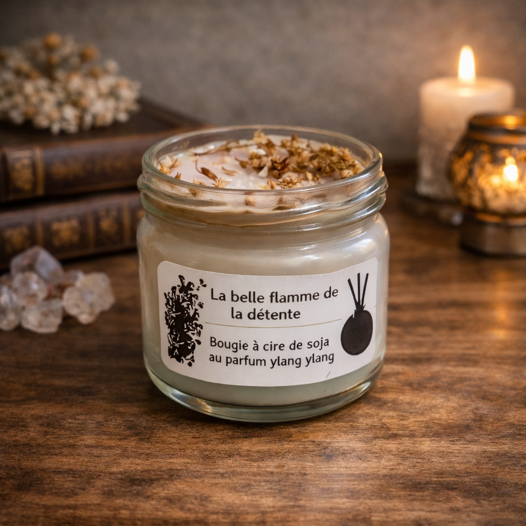 Bougie artisanale cire de soja – Parfum Orchidée & Violette | F.liLi Créations 260 g