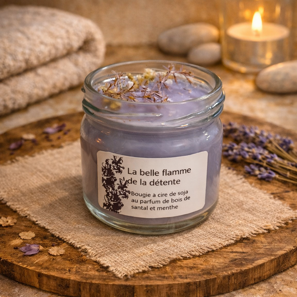 Bougie parfumée Bois de Santal & Menthe – Cire de soja 275 g | F.lili Créations