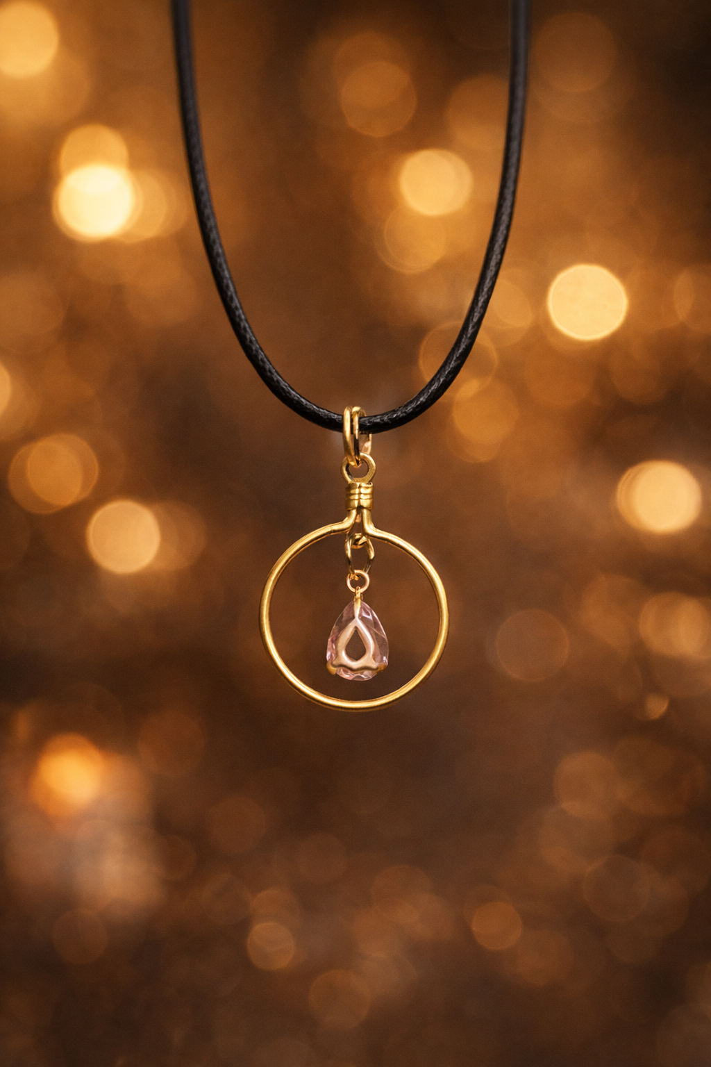 Collier Cercle Doré avec Cristal Rose – Pendentif Élégant et Féminin