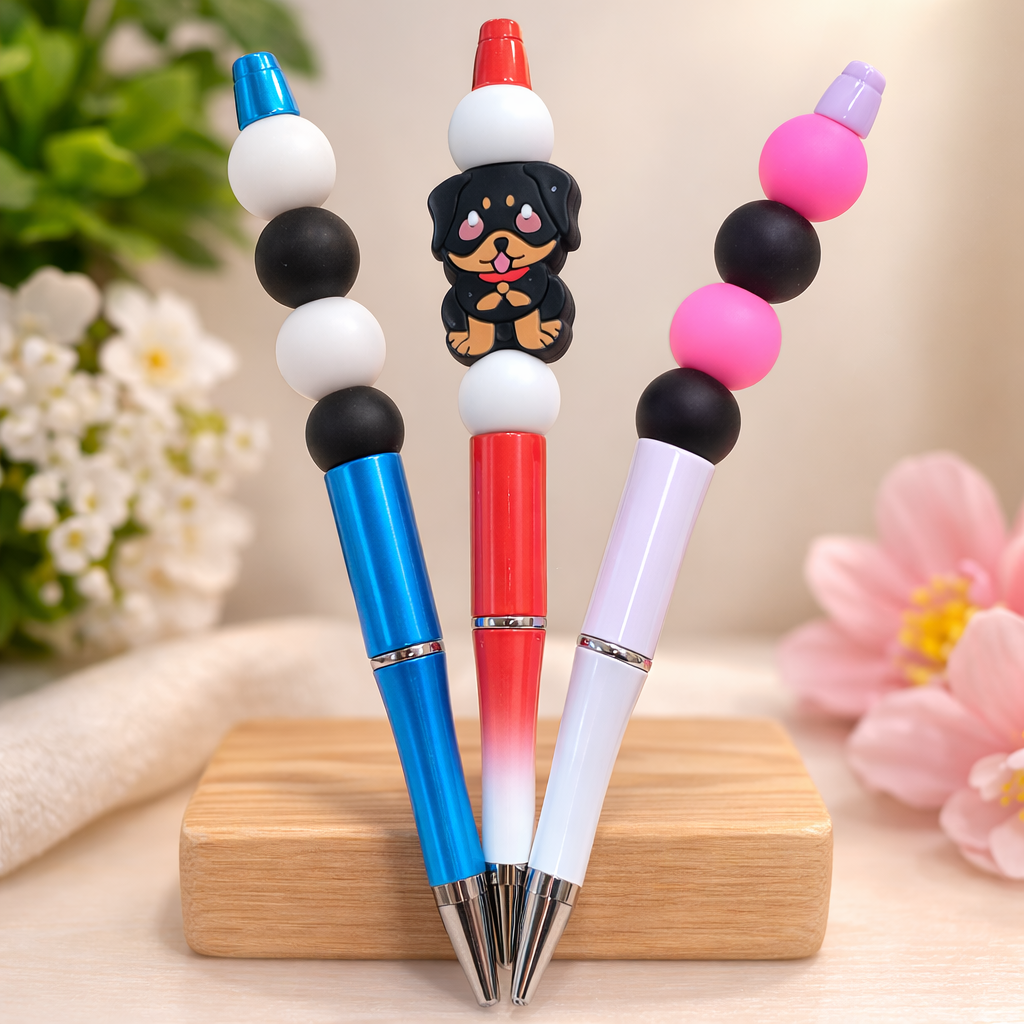 Stylos décoratifs avec perles – Encre noire (ensemble de 3)