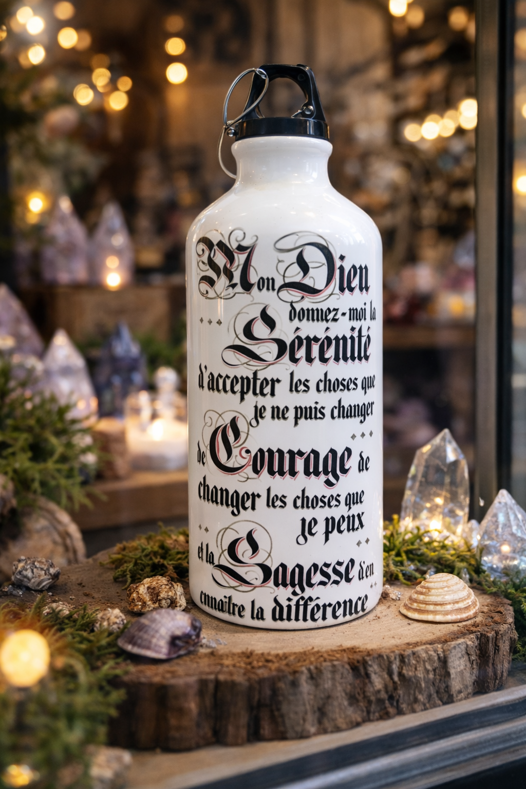 Bouteille d’eau 500 ml – Prière de Sérénité – Aluminium & Intérieur Acier Inoxydable – F-Lili Créations