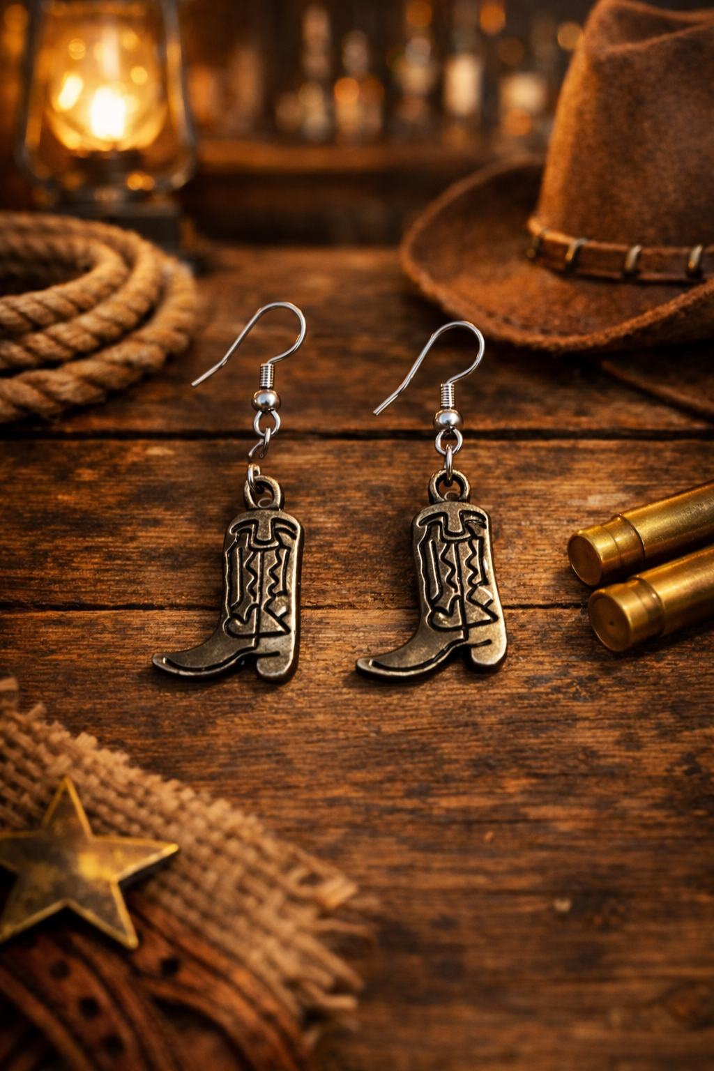 Boucles d’Oreilles Bottes Cowboy – Acier Inoxydable