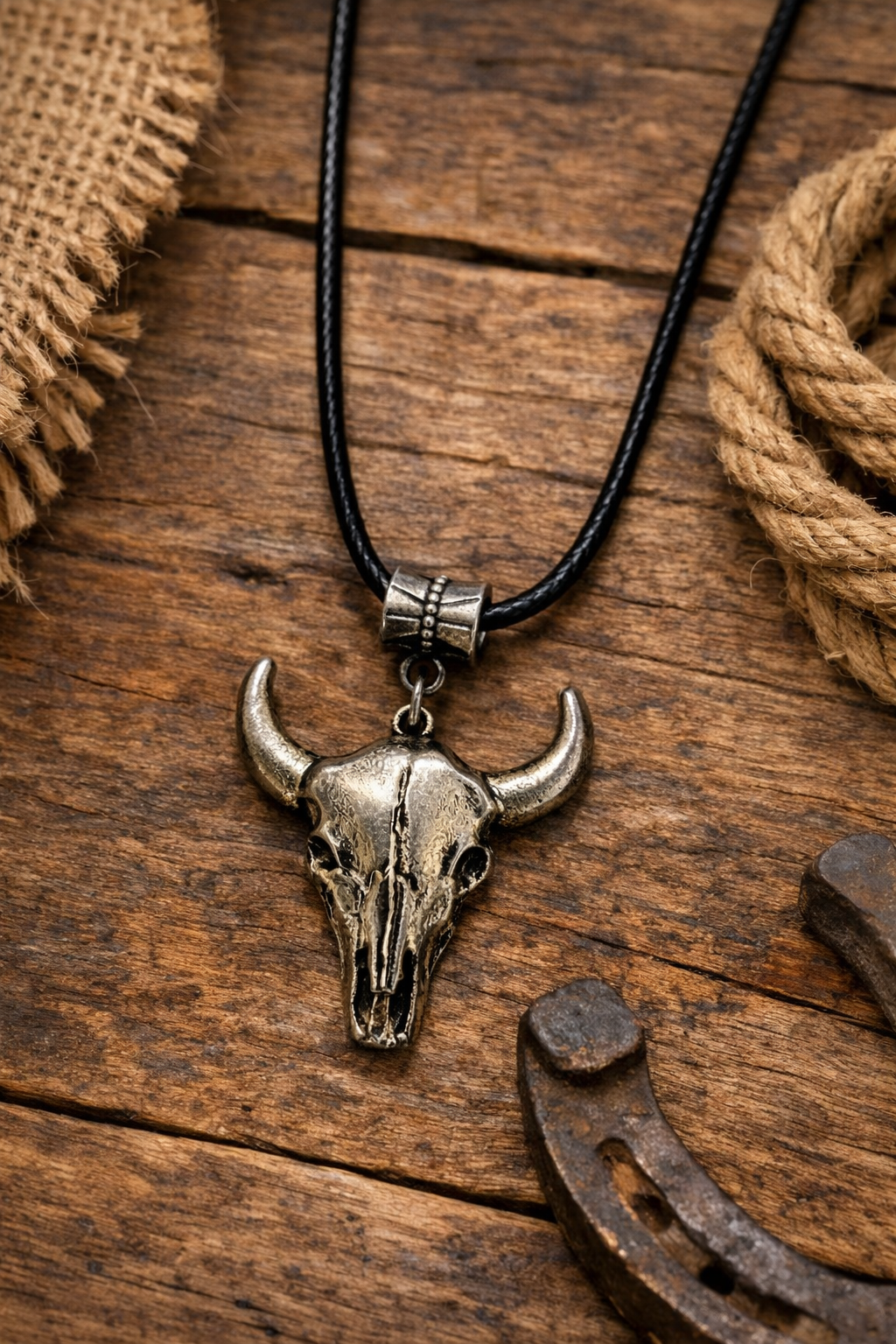 Collier tête de taureau – pendentif style western