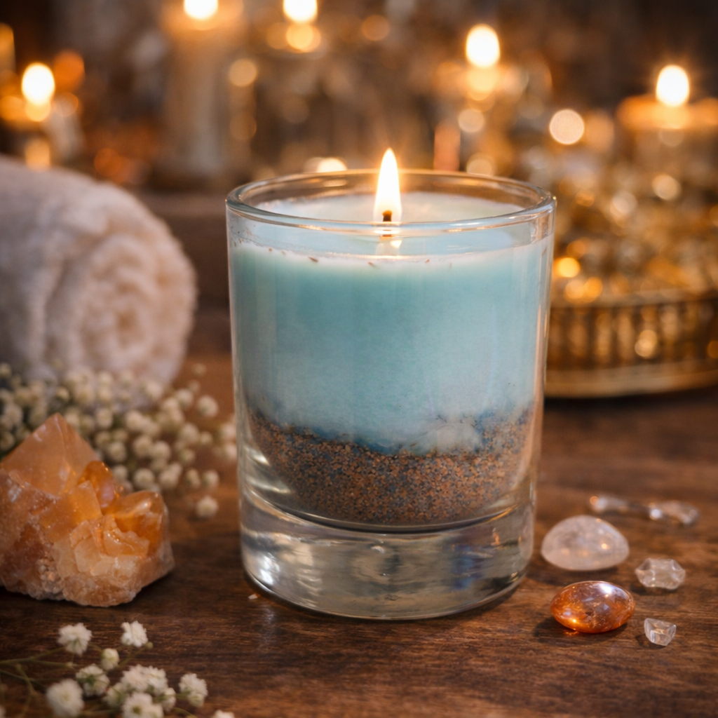 Bougie Océan Bleu 550 g – Cire de soja | F.LILI Créations