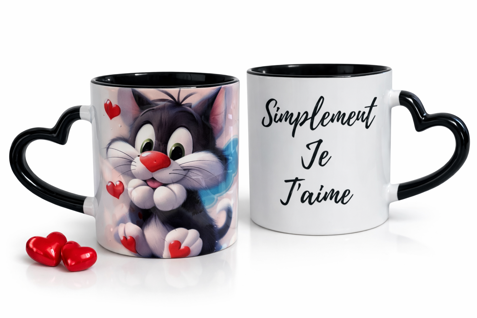 Tasse 11 oz romantique – Chat amoureux « Simplement Je t’aime »