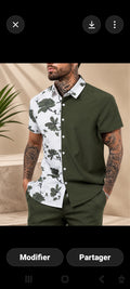 Chemise Élégance Botanique Homme – Vert olive & imprimé floral