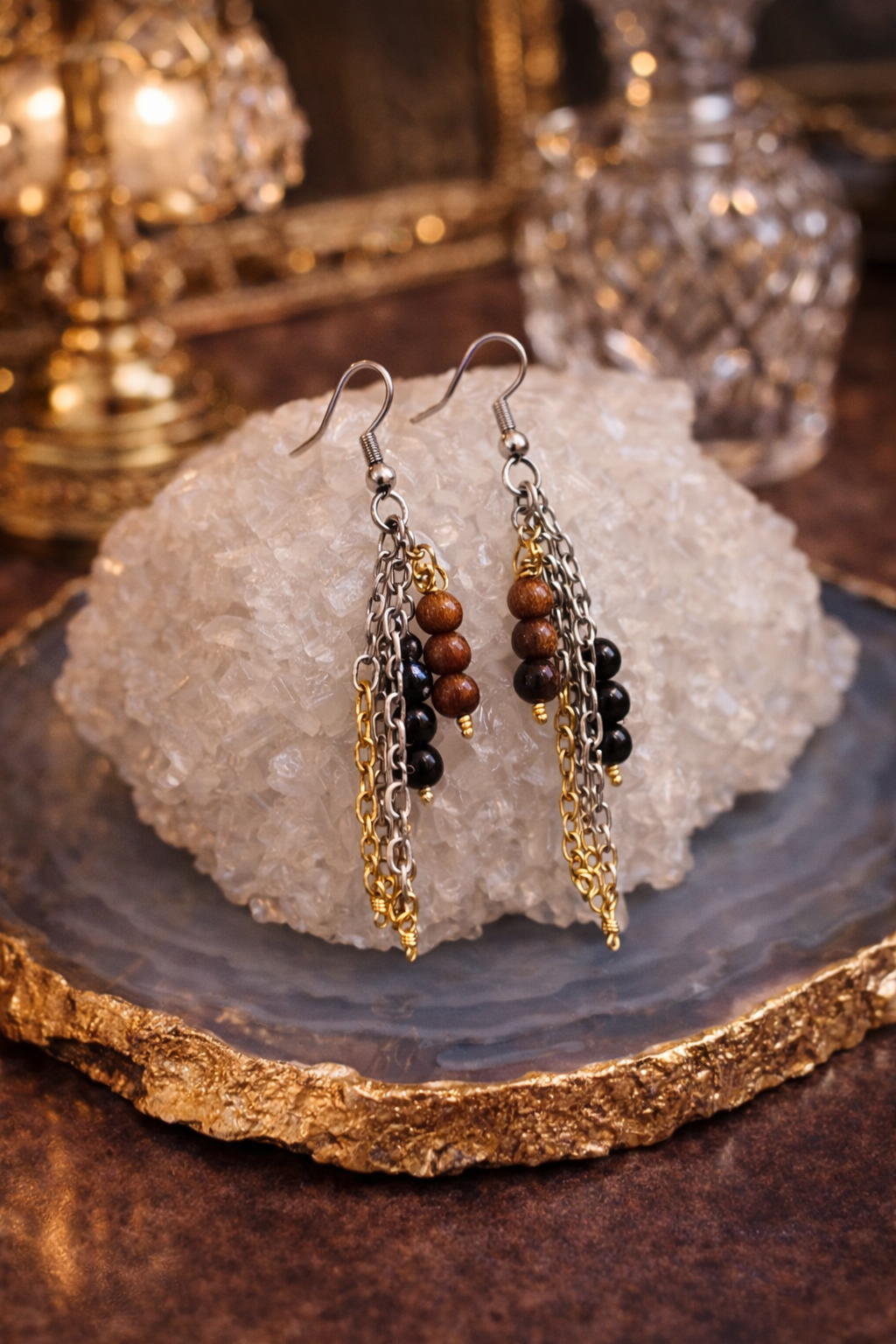 Boucles d’oreilles perles naturelles et chaînes – Acier inoxydable