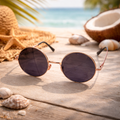 Lunettes de soleil rondes rétro – Monture dorée