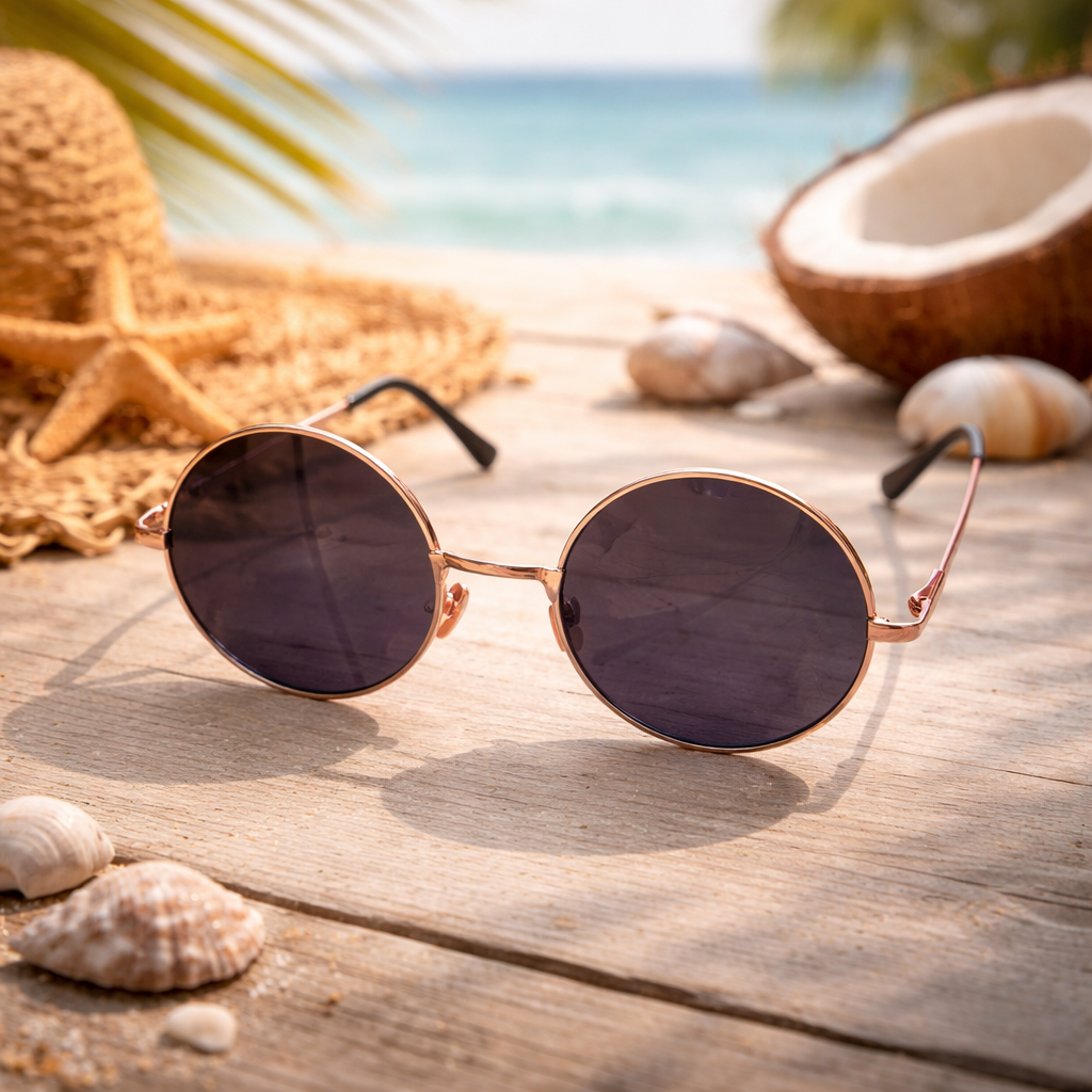 Lunettes de soleil rondes rétro – Monture dorée