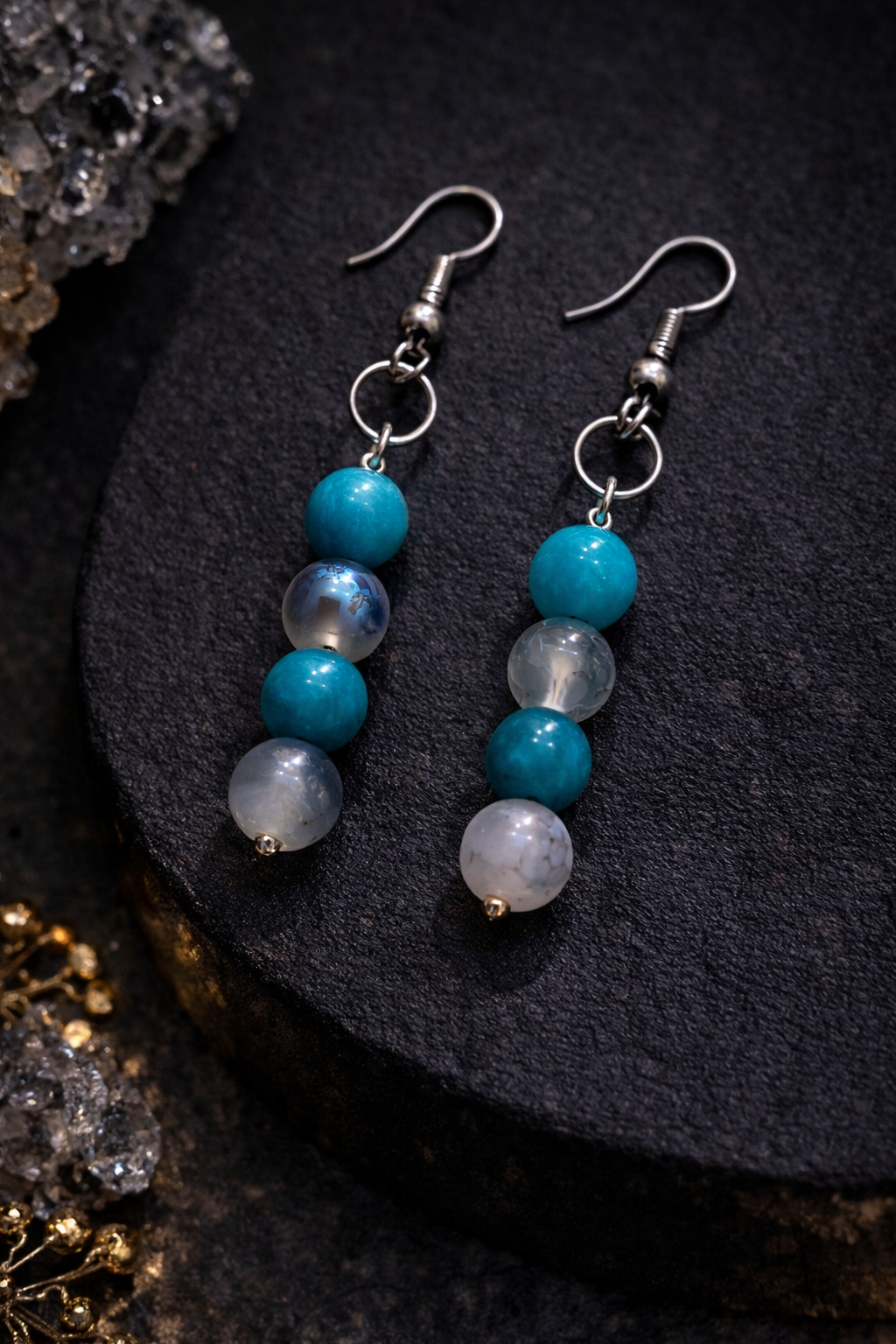 Boucles d’oreilles turquoise et pierre naturelle – tige en acier inoxydable