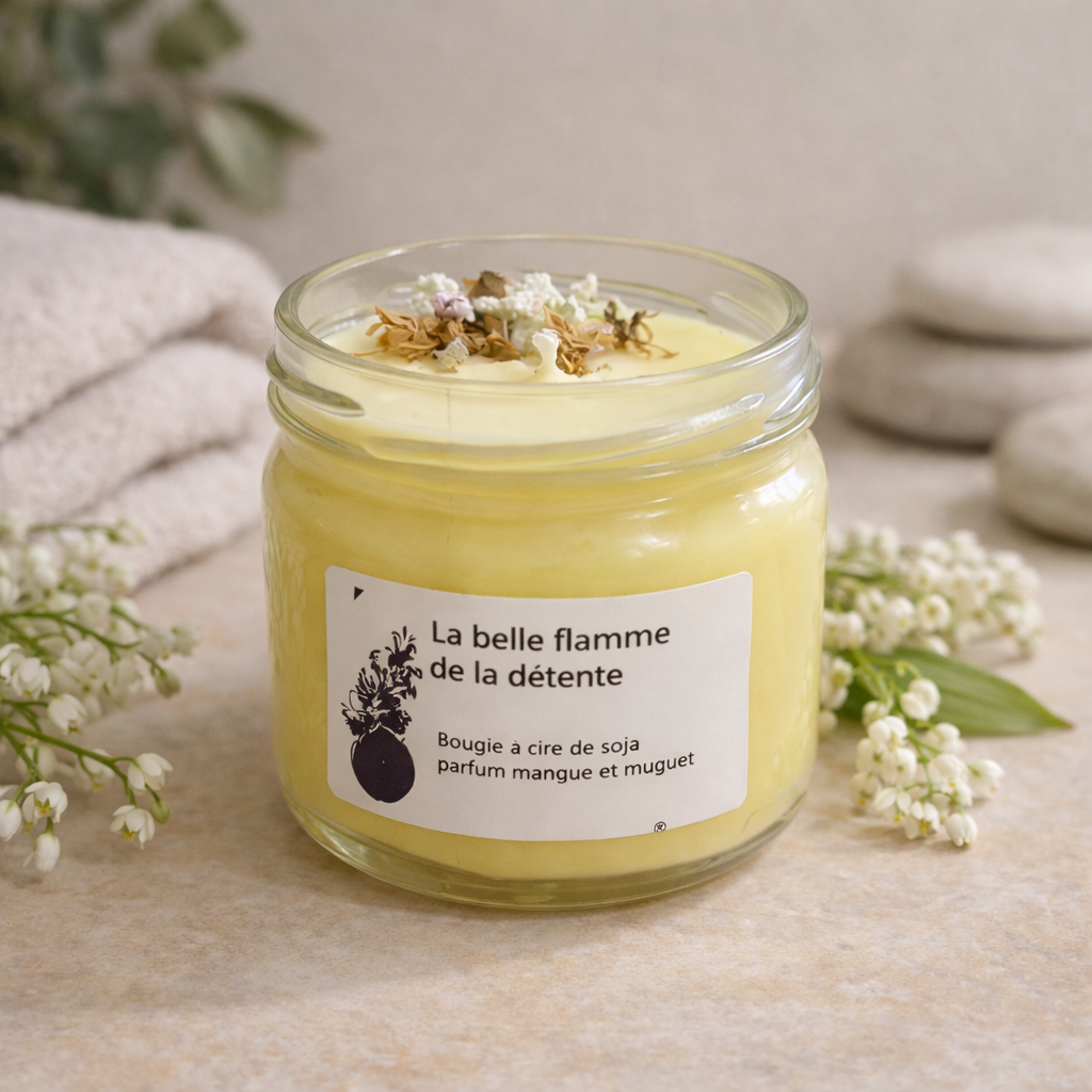 Bougie artisanale cire de soja 300 g – Mangue & Muguet | F.lili creations