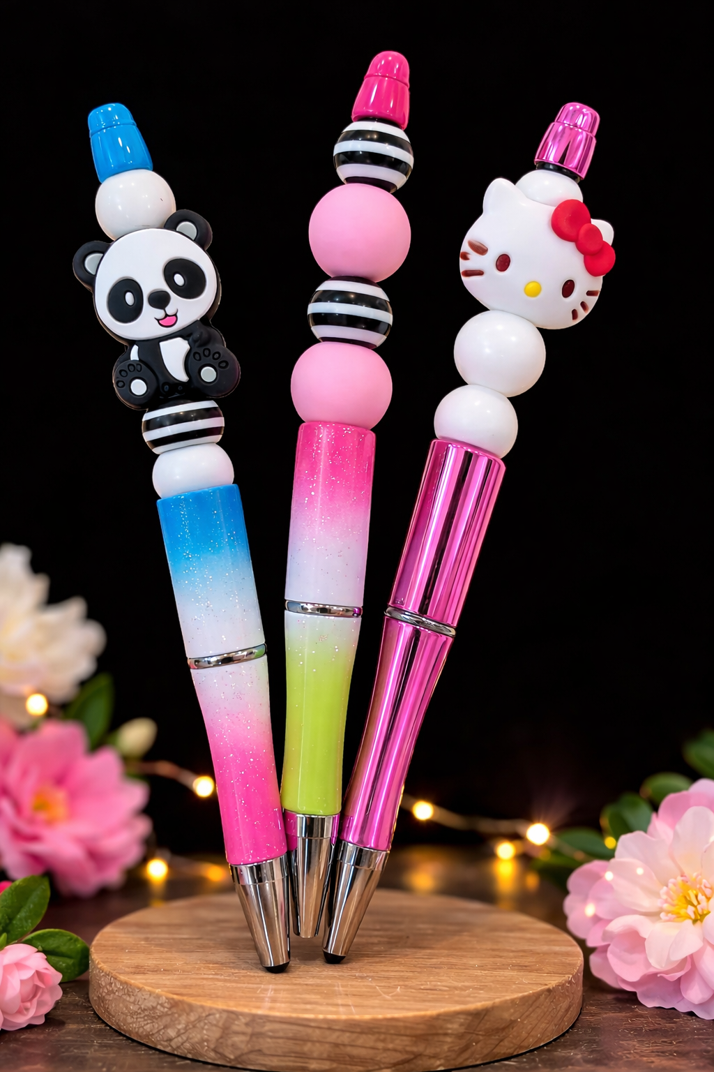 Stylo décoratif perlé – encre noire (modèles fantaisie)