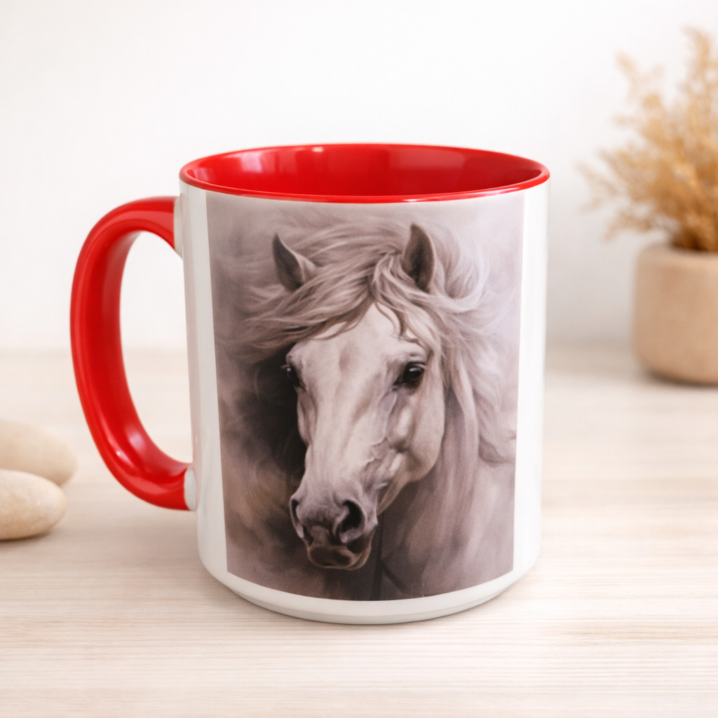 Tasse cheval artistique – 11 oz | Tasse avec illustration cheval blanc