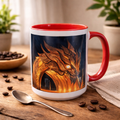 Tasse Dragon de Feu – Mug fantastique avec poignée rouge 15 onze