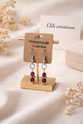Boucle d'oreille rouge et argenter
