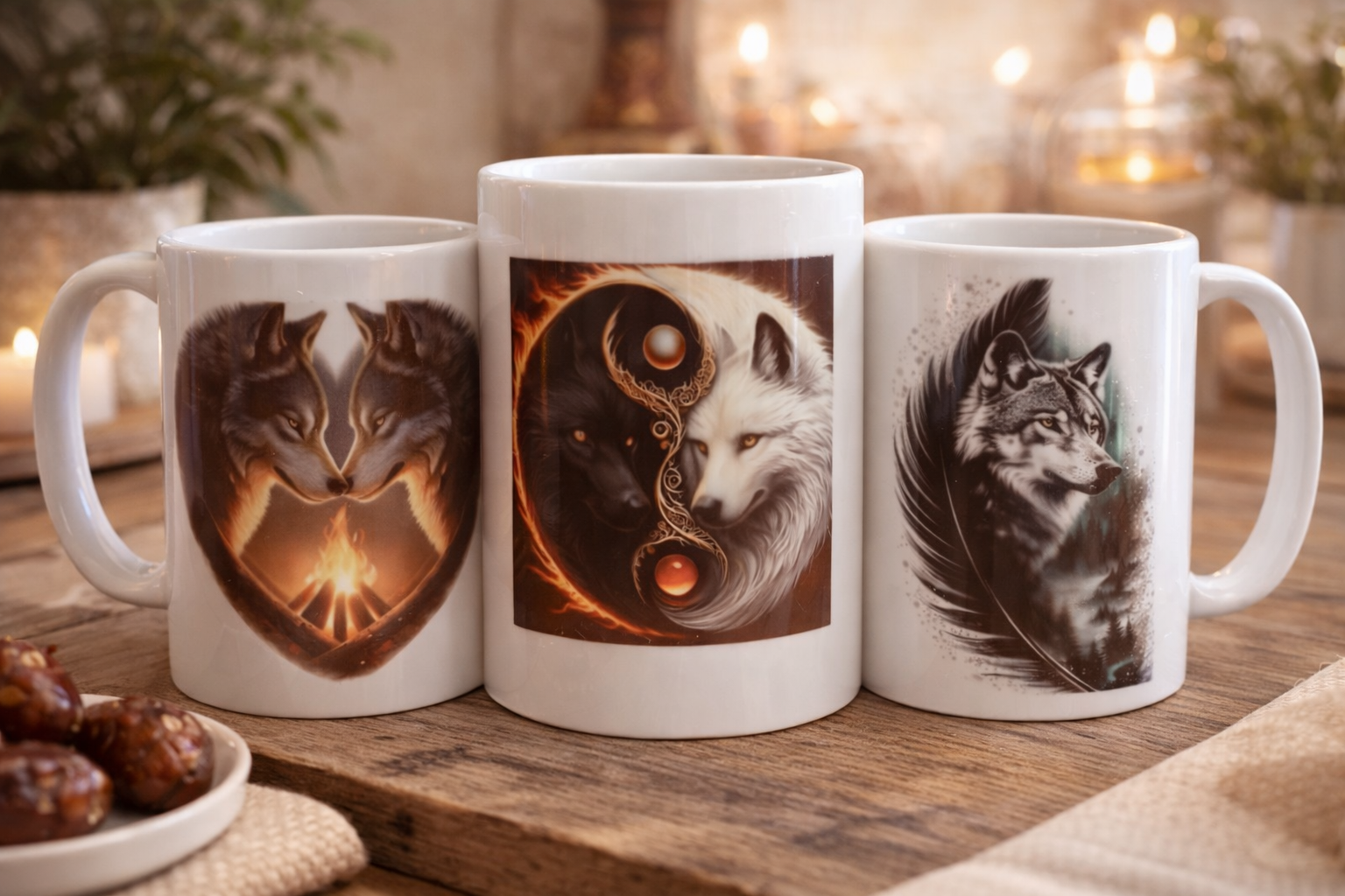 Grande tasse Loups Mystiques – Yin Yang et Feu Sacré – 20 onces