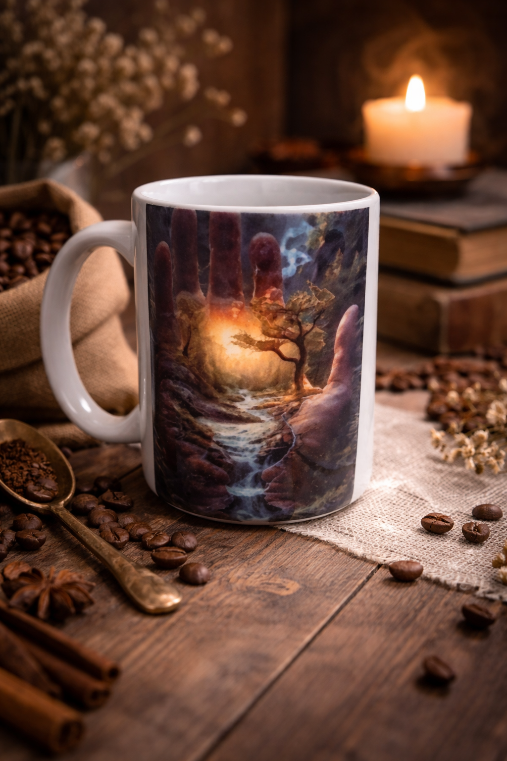 Tasse artistique "Lumière de la nature" – 15 oz