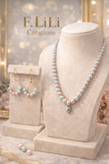Collier perles pastel avec pendentif cœur – chaîne stainless 43 cm